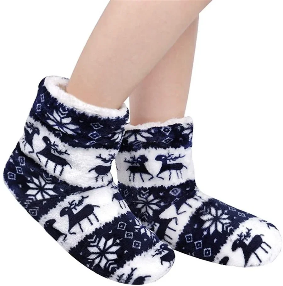 House Fluffy Slipper Womens Winter Warm Christmas Elk Fur Contton Plush Anti Skid Grip Sole Indoor Home Female Room Shoes Boots