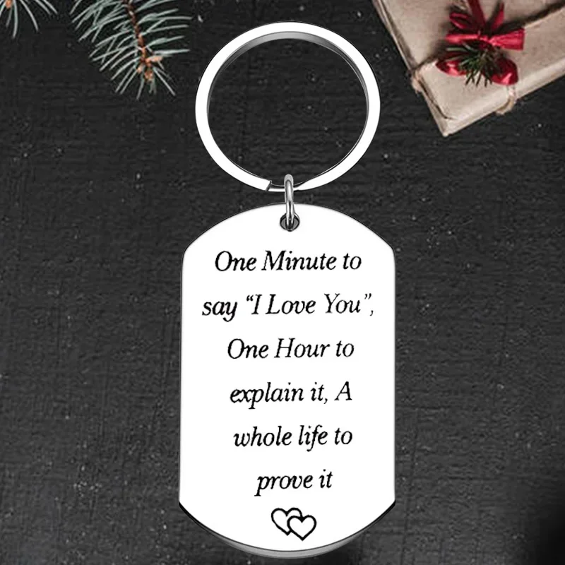 Cute Couple Keychain Pendant Husband Wife Girlfriend Boyfriend Gifts Key Chains One Minute to Say I Love You