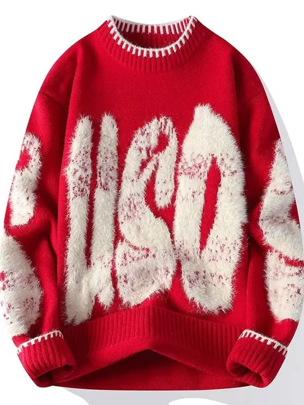 

Loose Fit Thiened round Ne Knitwear Men's Winter Sweater Faionable Streetwear Brand Tagkita Polyester Long Sve Crew ...