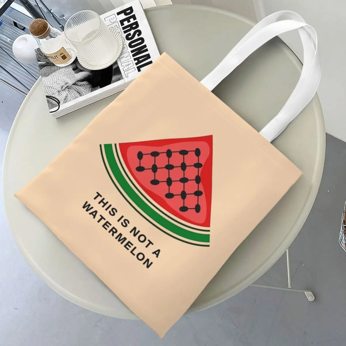 This Is Not Watermelon Merch Canvas Tote Bag for Women Casual Keffiyeh Magritte Parody Watermelon Fashion Bags Handbang