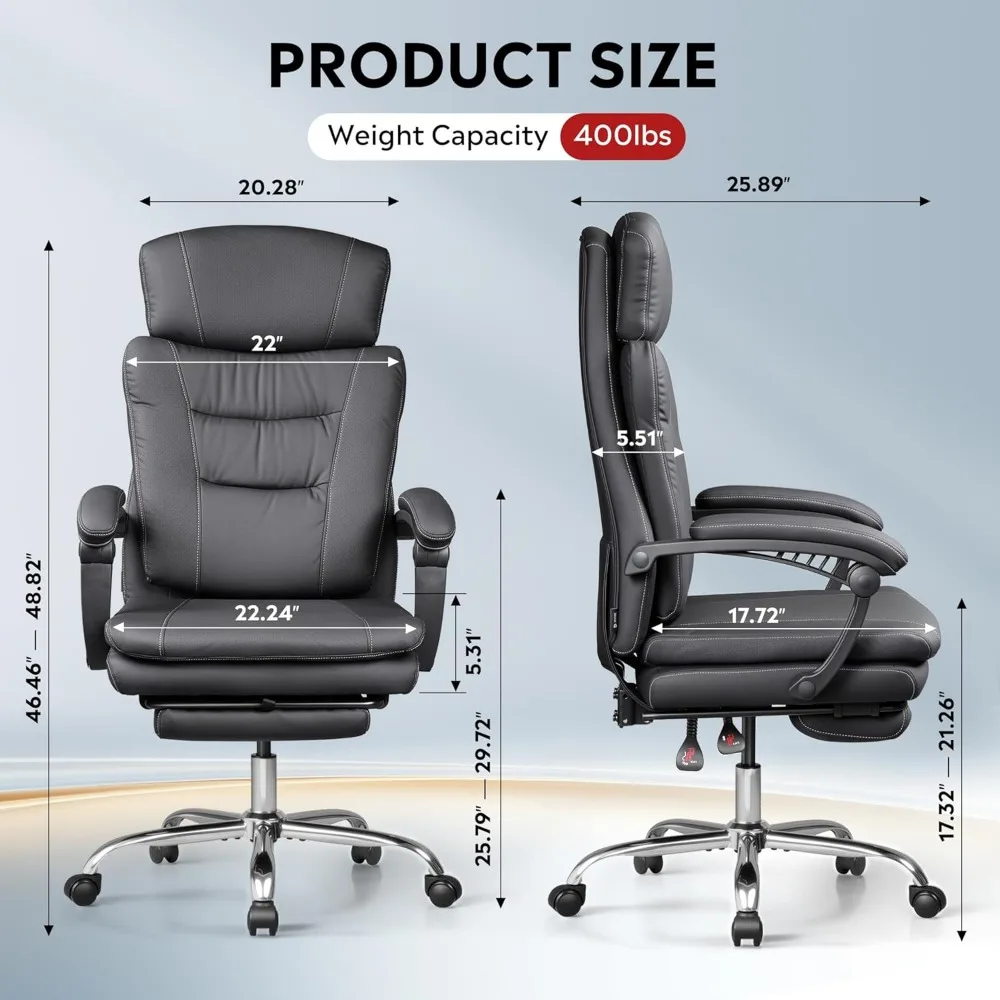 كرسي مكتب جلدي مريح عالي الظهر مع مسند للقدمين لكرسي مكتب مريح كبير وطويل #3