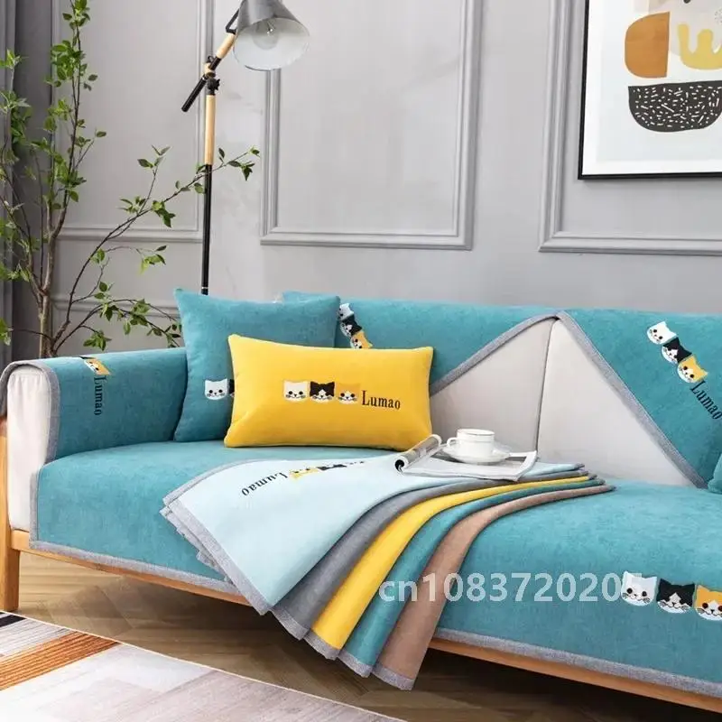 Sarung Sofa motif kucing, pelindung Sofa warna polos dapat dicuci Anti licin untuk ruang tamu semua termasuk