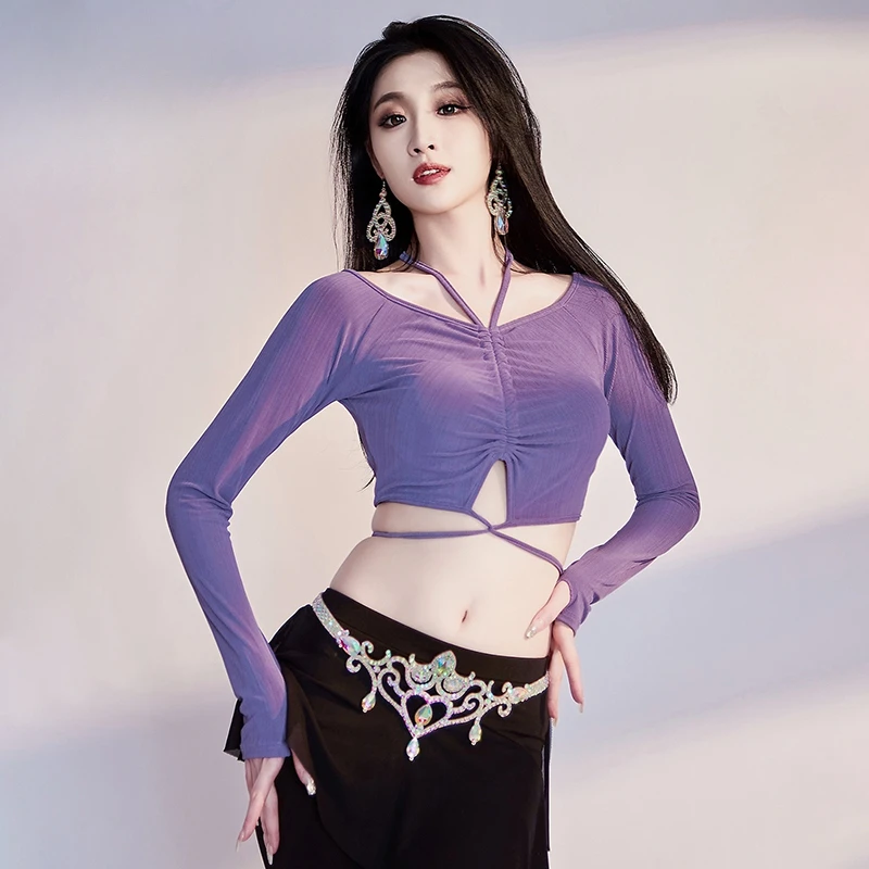 Belly Dancing Practice Clothes Long Sleeve high elastic drawstring Breathable Top Belly Dance Oriental Dance Performance Costume