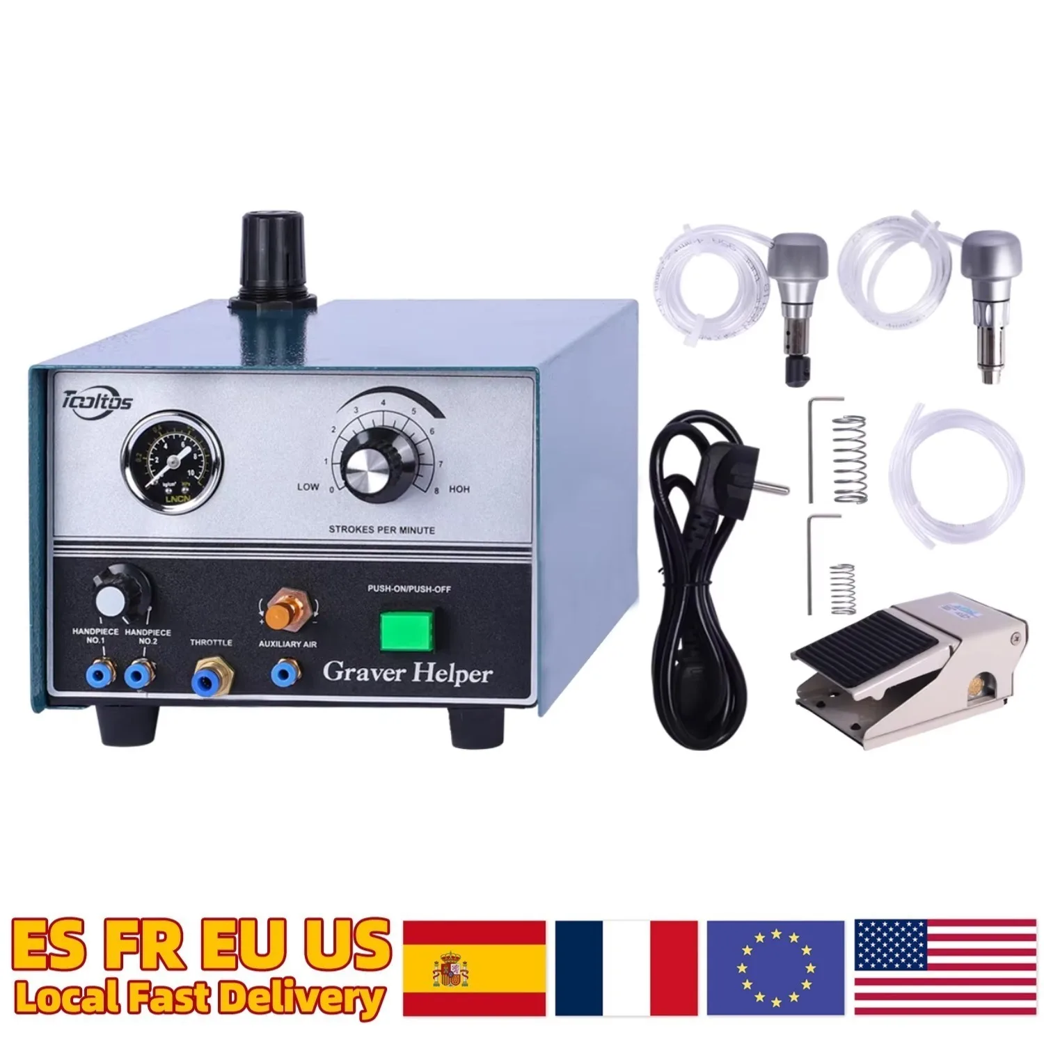 110V Pneumatic Engraver Jewelry Graver Helper 100-4000RPM Double Handpiece Air Engraving Machine for Jewelry Setting & Carving