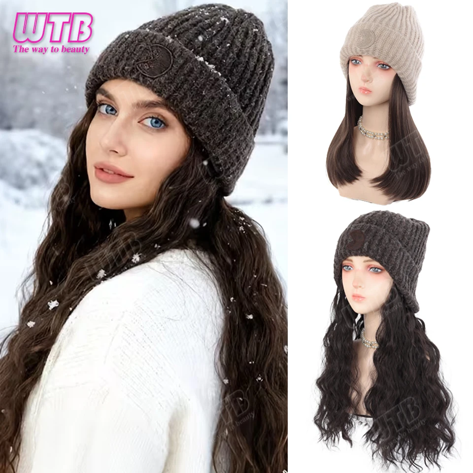 Hat Wig Synthetic Knitted Hat Wig with Various Styles Suitable for Beginners Women and Girls for Daily Wear and Holidays