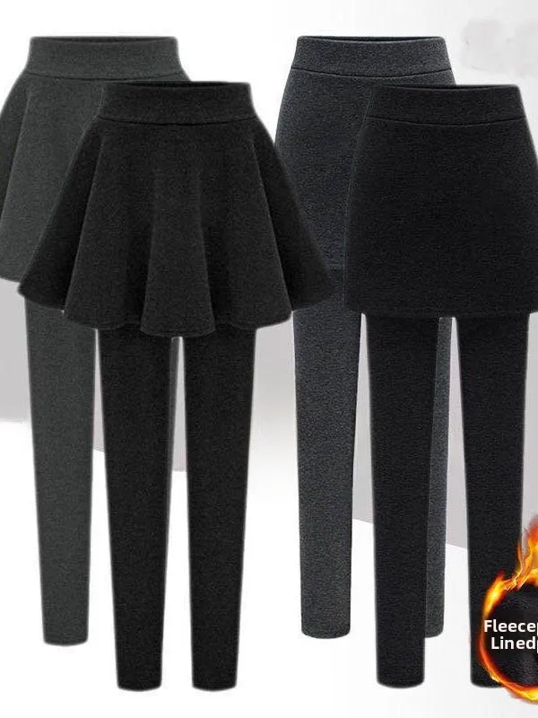 Thickened Cotton Fleece Women's Tight Fit Pants Autumn Winter High Waist Warm Casual Maternity Skirt Style Asymmetric Trousers