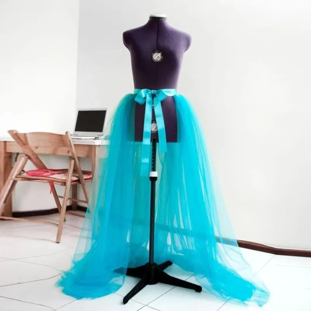 Bridal 3 Layer Tulle Overskirt Detachable Lace Up Bridal Tutu Skirt Perspective Solid Color Ruffle Bustle Skirt Wedding Party