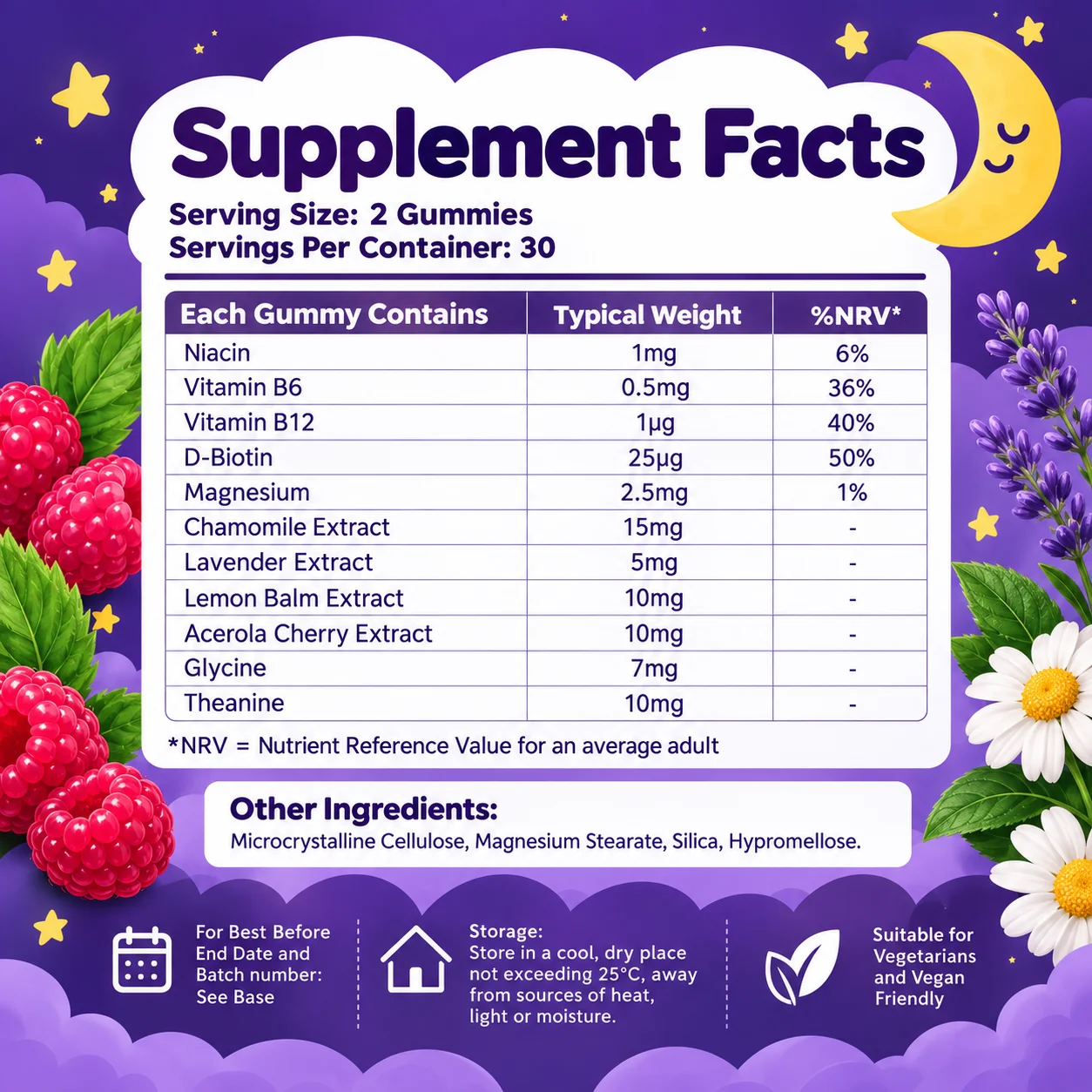 Kids Night Time Gummies - Bedtime Routine Support for Calm Evenings and Relaxation with Chamomile, Lemon Balm and B Vitamins