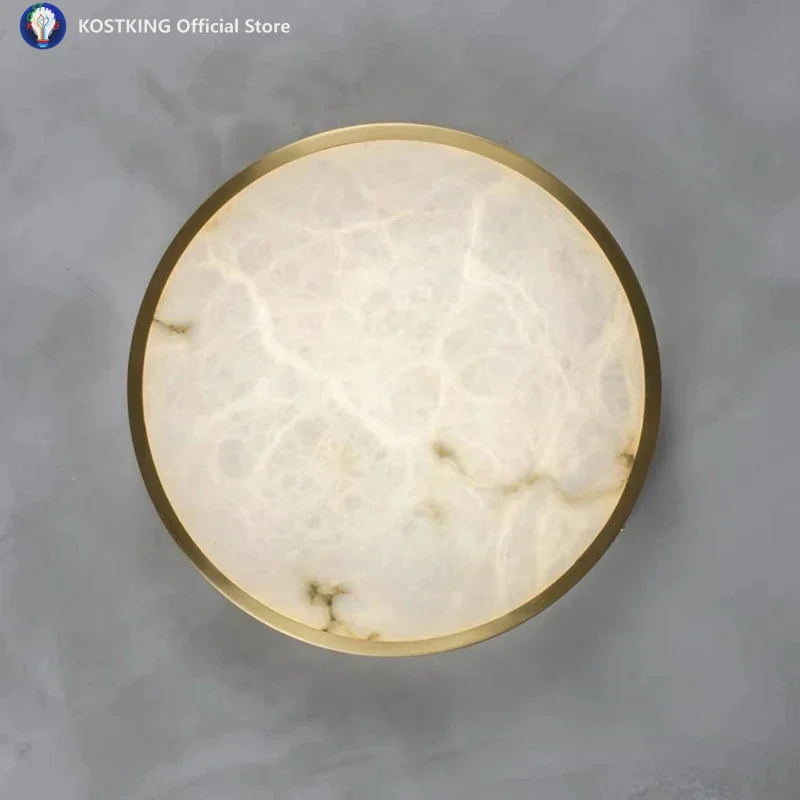 

Simple Design Round Marble Stone Ceiling Lights Elegant All Copper Light Fixture