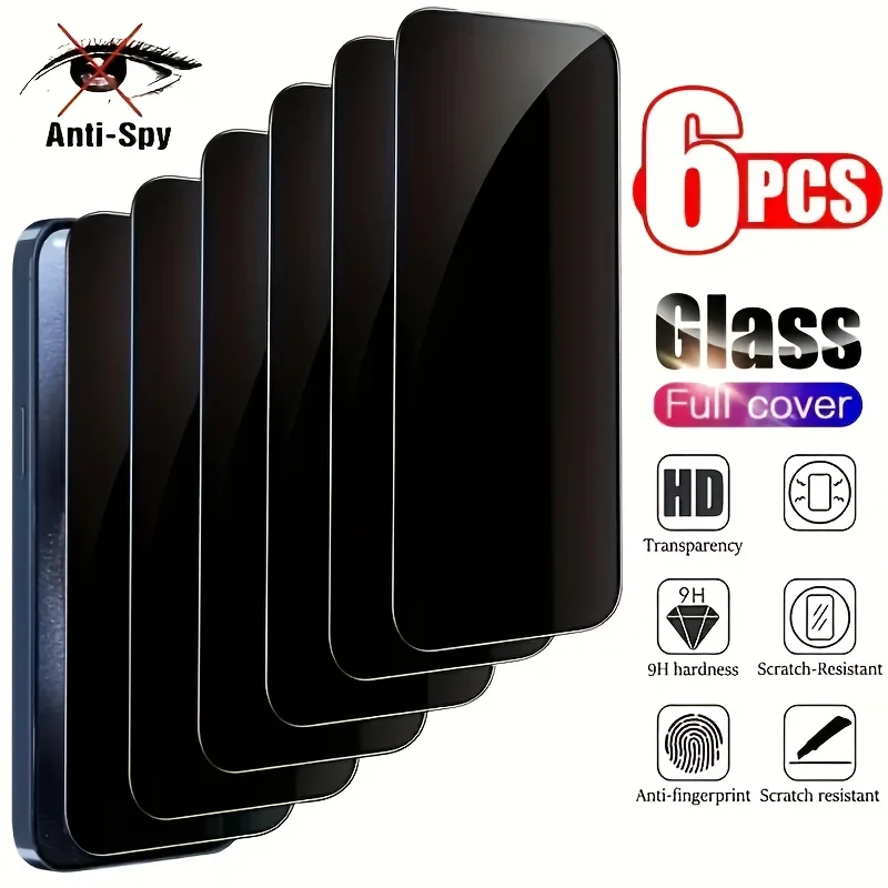 6-piece privacy screen protective film, 9H glass film, dynamic island compatible, scratch-proof, full coverage, privacy privacy
