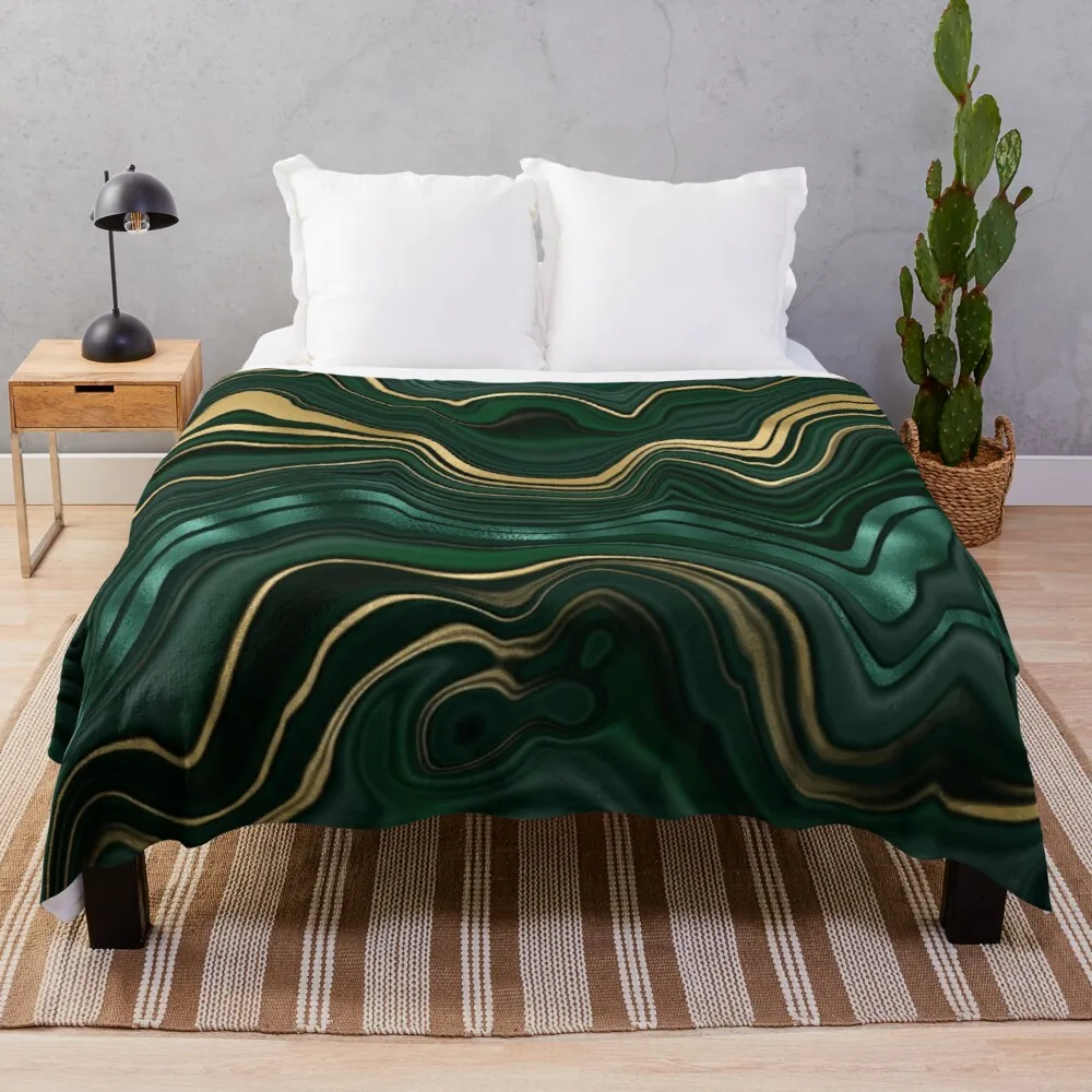 Emerald Green and GoldMalachite Pattern Throw Blanket blankets for sofas