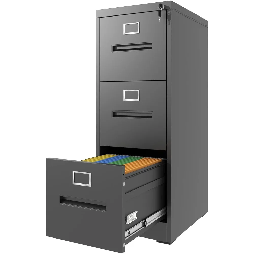خزانة ملفات معدنية عمودية ذات 3 أدراج مع قفل، وحدة تخزين لأرقام A4/الحروف/القانونية، وتصميم موفر للمساحة للاستخدام المكتبي والمنزلي #4