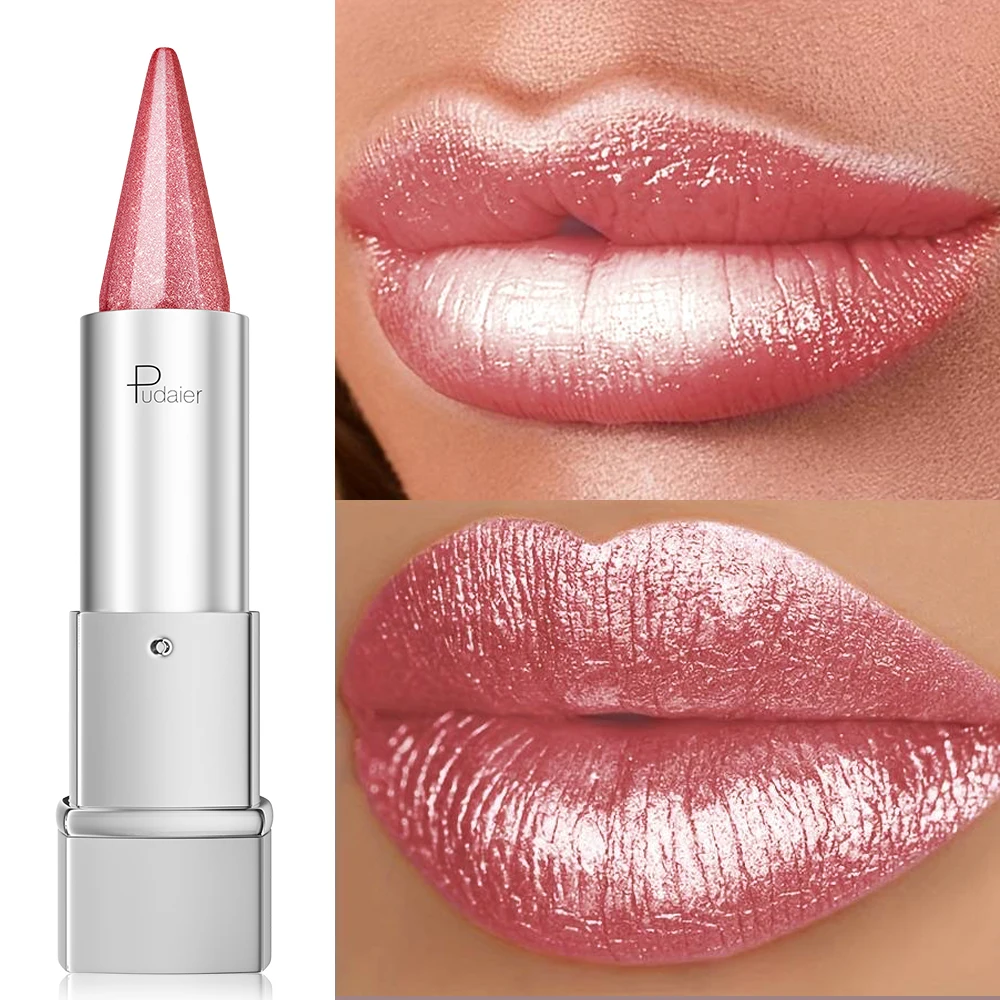 Pearl Shimmer Lipstick voor dames, metallic hoogglans lipkleur, waterdicht veegvast, 24-uurs langdurig, lichtgewicht gla