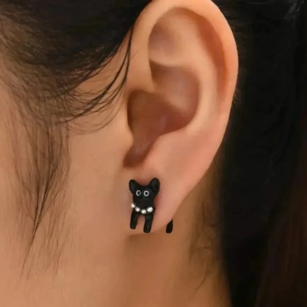 Cute Cartoon Animal Stud Earrings, Tiny Black Cat Bear Shark Dinosaur Funny Earrings for Women Girls Daily Holiday Accessories