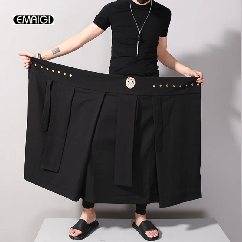 2023Casual Adjustable Pant Head Leopard Waist Men Skirt Decoration Punk Hip-hop Male Fashion Show Trousers Loose Harem