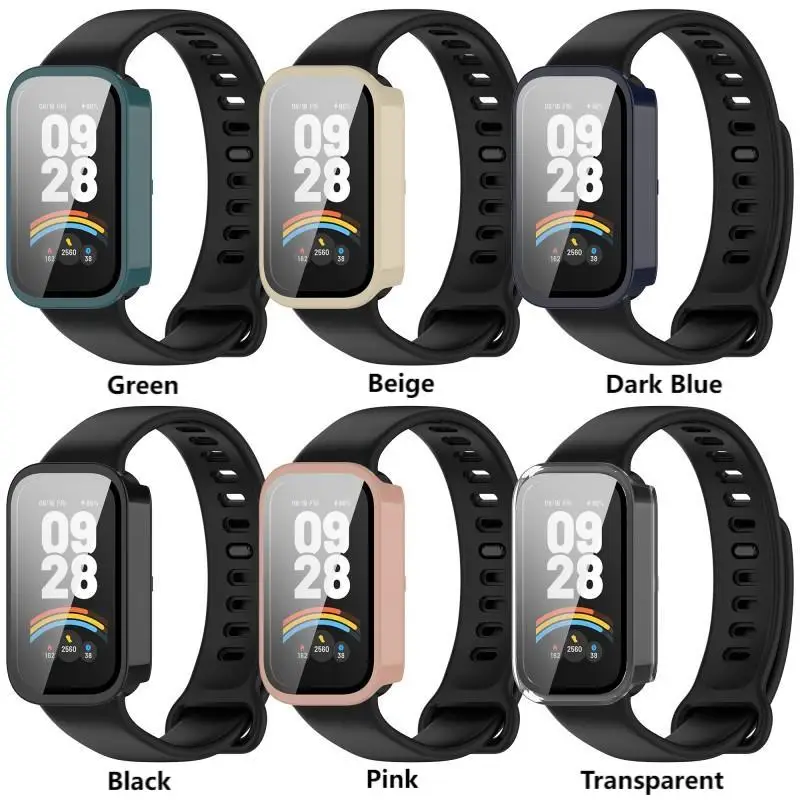 PC +Tempered Glass Case for Xiaomi Mi Band 9 Active Smartwatch Band Screen Protector Cover Bumper Shell for Redmi Band 3 Accesso