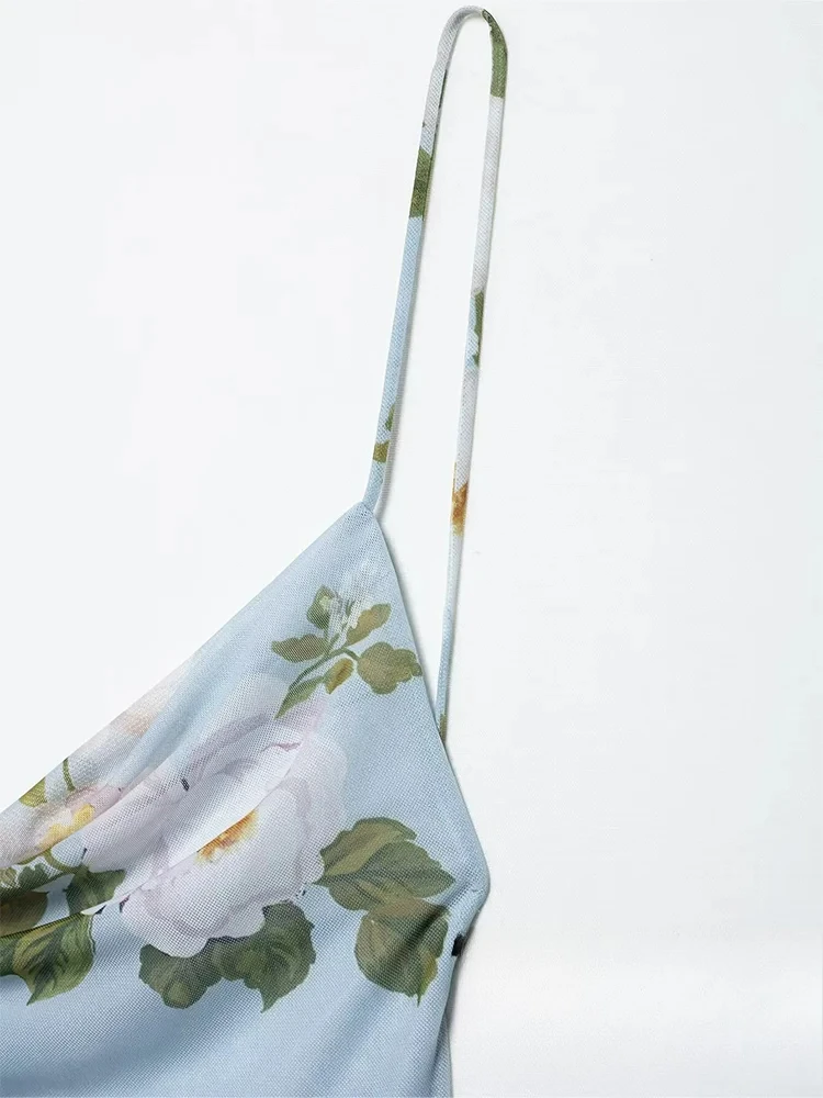 KONDALA elegante Casual mujer Cami vestido estampado sin espalda asimétrico con volantes Mini Vestidos nueva moda 2025 vestido de playa de vacaciones de verano