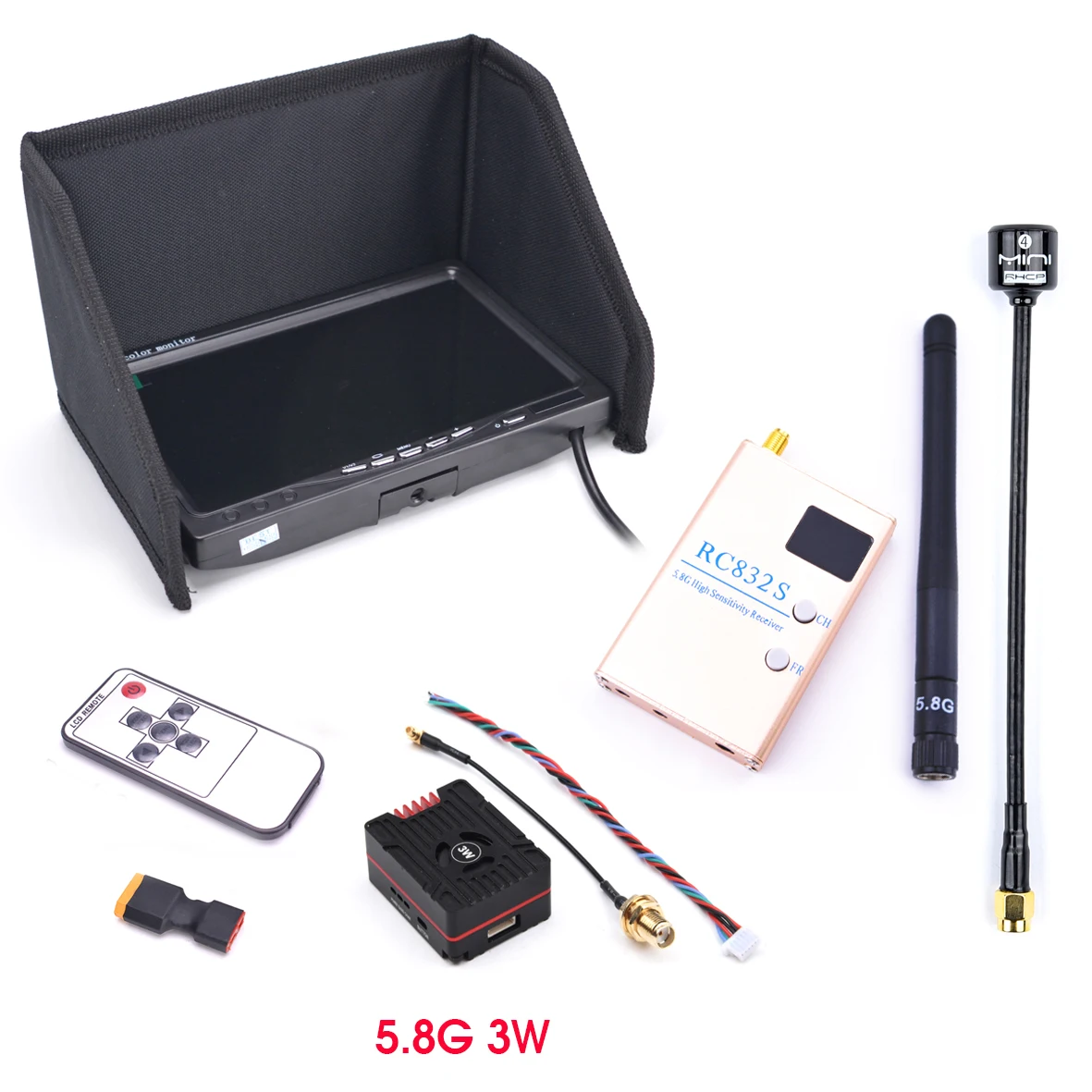 Zestaw FPV Combo System 1500TVL Kamera 5.8G 1.6W 1600MW / 2.5W 2500M / 3W 64CH VTX RC832S RC832 7-calowy monitor LCD do zestawu ramek