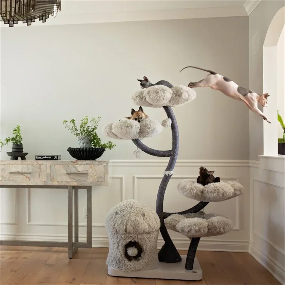 Rumah Kucing Kayu Bunga Menara Pohon Kayu Modern Memanjat