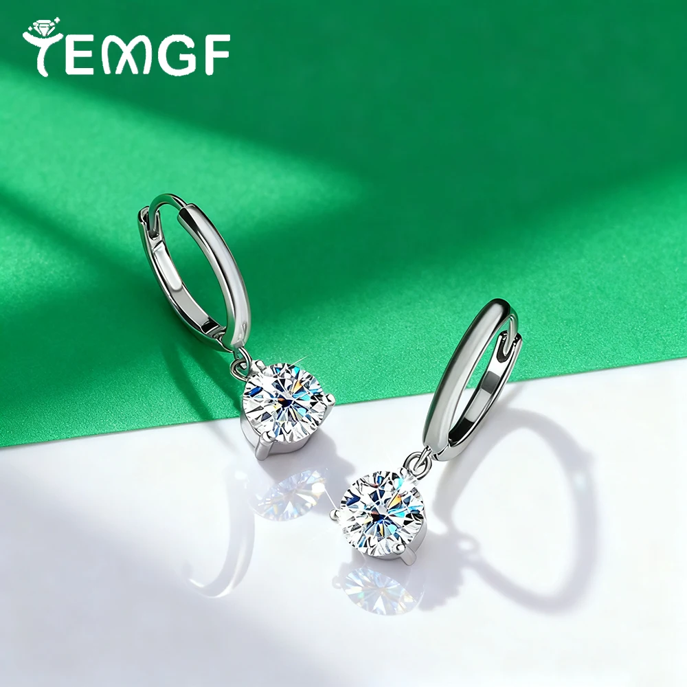 

TEMGF 1 Pair Classic S925 Sterling Silver Ear Studs 3 Prong Moissanite/Zircon Drop Earrings for Women Party Fashion Fine Jewelry