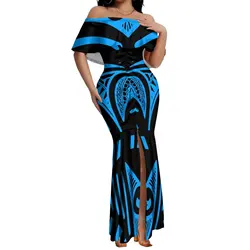 Polynesian Hd Print Long Fishtail Dress Pacific Island Art 8xl Elegant Off-The-Shoulder Mermaid Dress For The Evening
