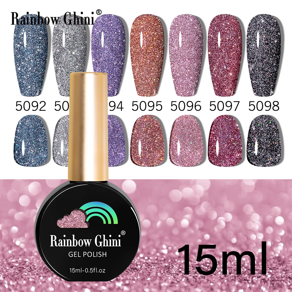 Rainbow Ghini 15ml Sprankelende nagelgellak Glanzend Kleurrijk Semi-permanent UV LED Losweken Hybride vernis Nagel Alles voor manicure