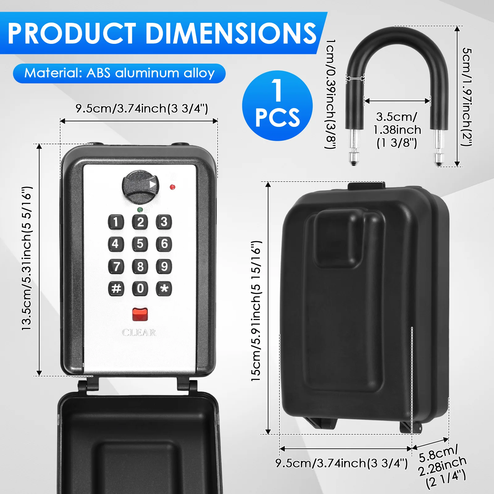 12-Digit Push Button Key Lock Box Wall Mounted Weatherproof Aluminum Key Safe Storage Box for House Realtors Airbnb Office