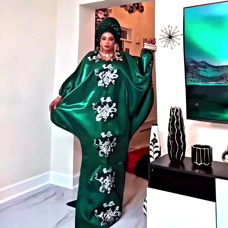 

Elegance african clothes for women With sequins boubou femme Smooth satin fabric plus size dresses
