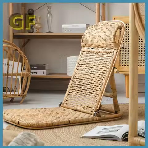 Portable Folding Rattan Beach Chair Bamboo Floor Lawn Pool Deck Chair Sun Lounger Camping Deck Chair