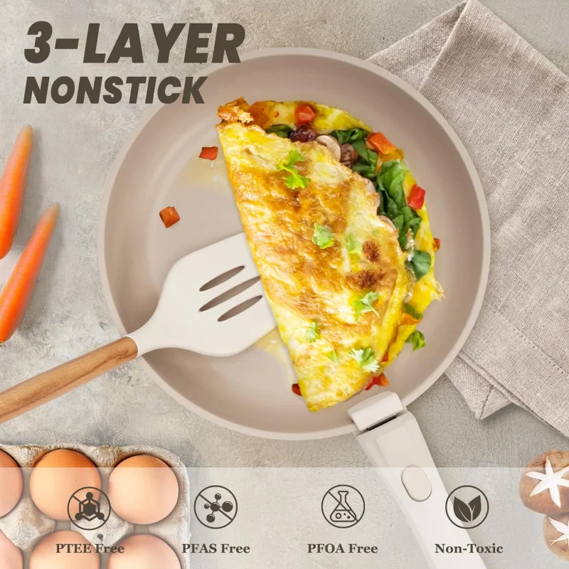 20 Pcs Pots and Pans Set Non Stick, Ceramic Cookware Set Detachable Handle, Non Toxic Induction RV Kitchen Cooking Set with Remo