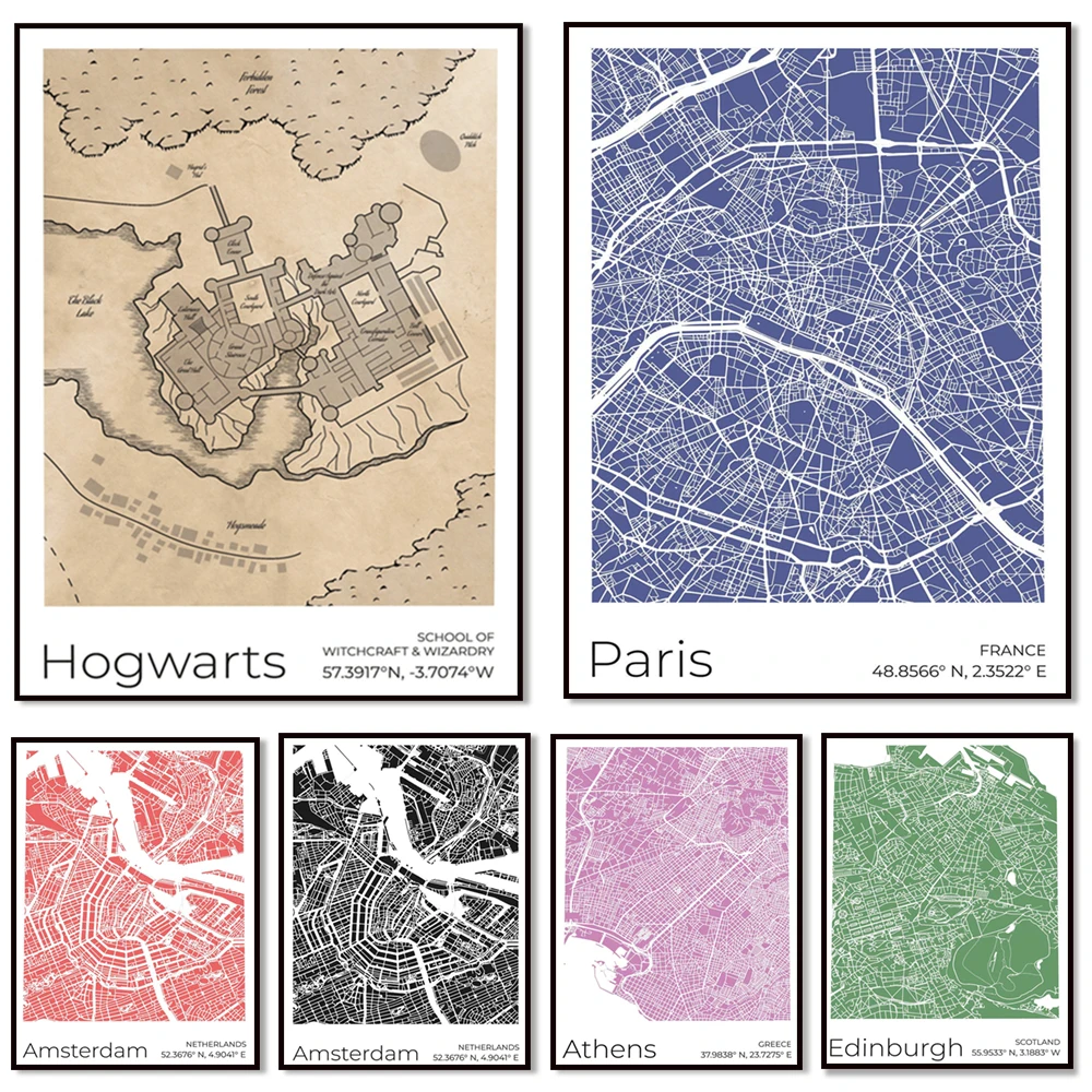 

Map posters of Barcelona, Netherlands, London UK, Athens Greece, Rome, Bangkok Thailand, Paris France, Edinburgh Scotland