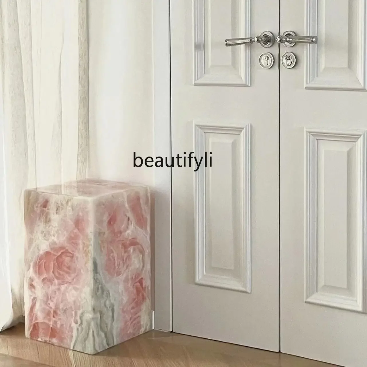 B132 Pink jade natural marble ornament base stone display table side few bedside tables