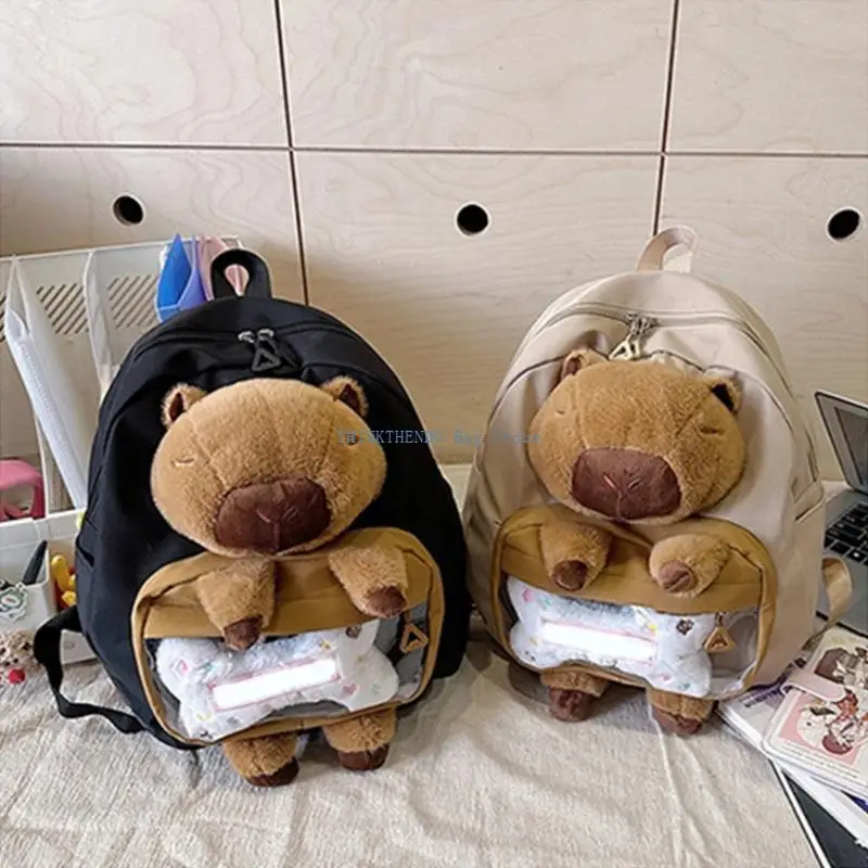 340D Large Capacity Shoulder Bag Capybaras Plush Animal Spliced Cartoon Backpack
