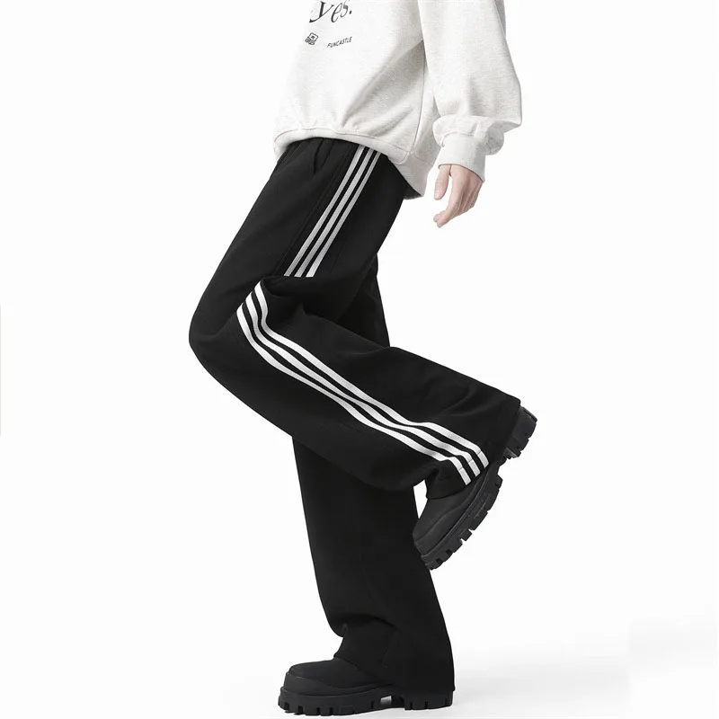 Casual elastic waistband drawstring straight leg pants, men's sports striped sports pants trend, size reference size chart
