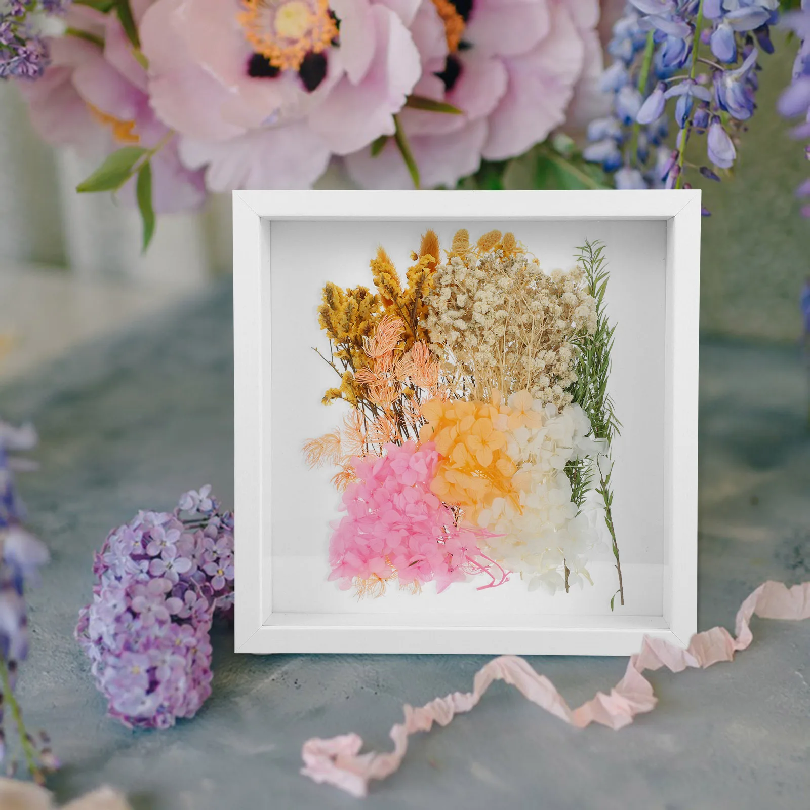 

Dried Flower Photo Frame Display Plants Three-dimensional Dry Frames White Decorative