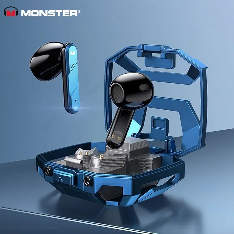 Monster XKT09 earphone Bluetooth 5.2 TWS, Headset Gaming nirkabel mengurangi kebisingan latensi rendah IPX4 anti air