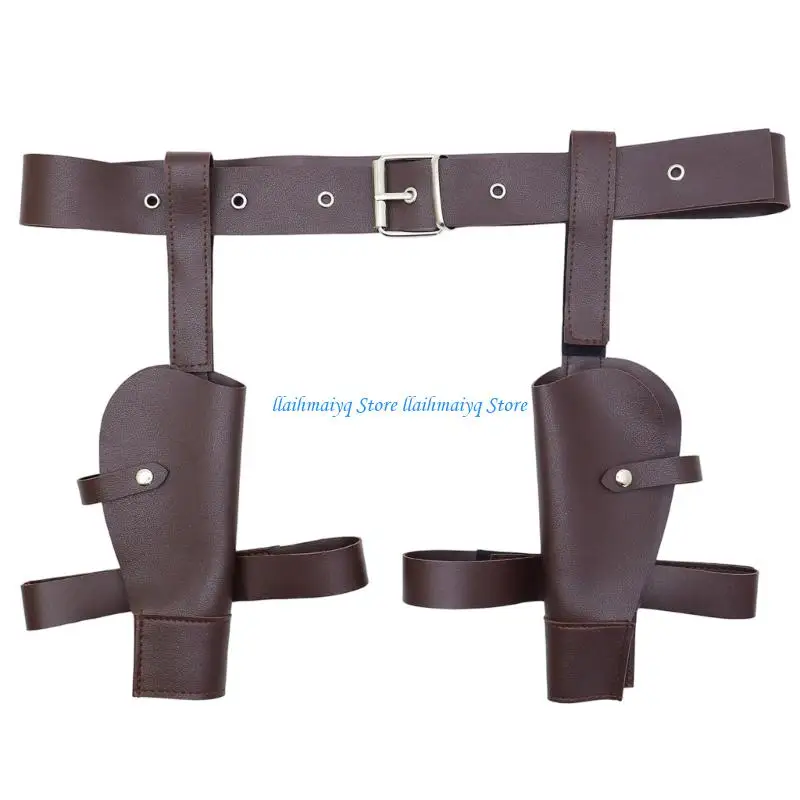 573B Western Belt PU Leather Construction Thigh Harness Adjustable Waistband Cowboy Charm Design Sash For Casual Wear