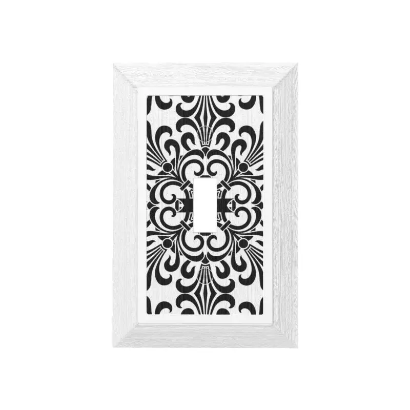 Graphics Wallplates - Black and White Damask - Single Toggle Wall Plate Cover Wood grain single switch wall panel 3.15in x 4.9in