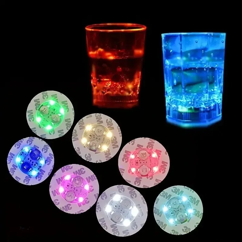 LED Colorful Drink Coasters Flashing Bottle Base Drink Cup Mat Wine Glass Lamp for Party Wedding Christmas Holiday Decoration