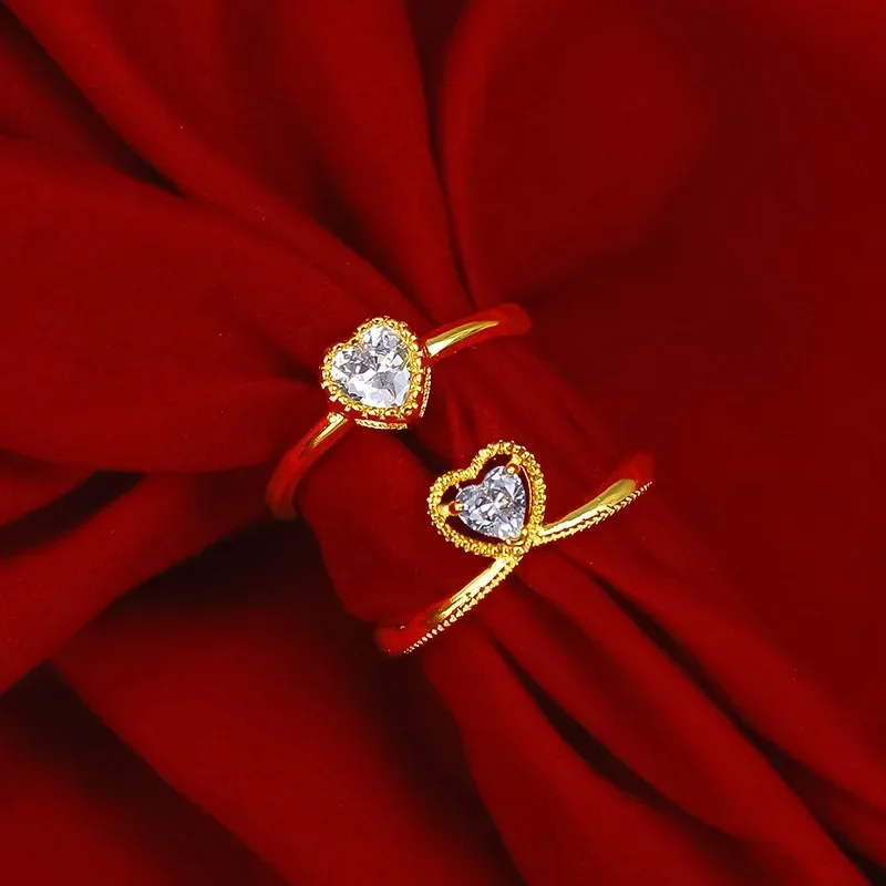

9999 Real Gold 24K Fashion Mozambican Diamond Ring Open Inlaid Zircon Women's Ring