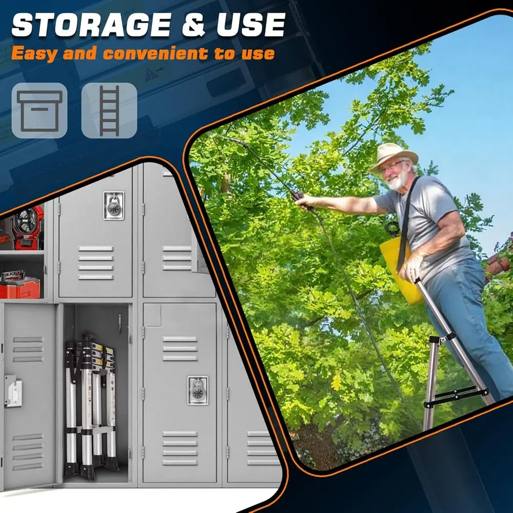 10.2FT Telescoping Ladder with Handrail, 5+5 Step Ladder, Portable Telescopic Folding Extension Ladder Heavy Duty Collapsible, L