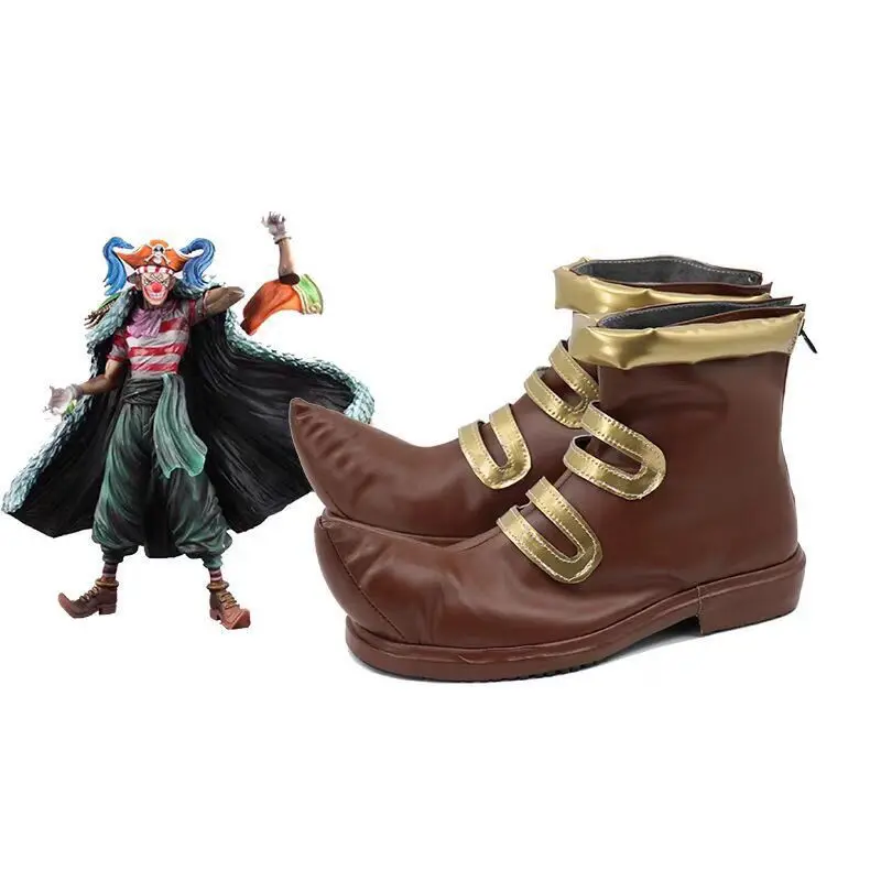 Unisex One Piece Buggy The Clown Cosplay Ankle Boots, Pu Leather Golden Strap Design Cosplay Show and Stage Performance Events