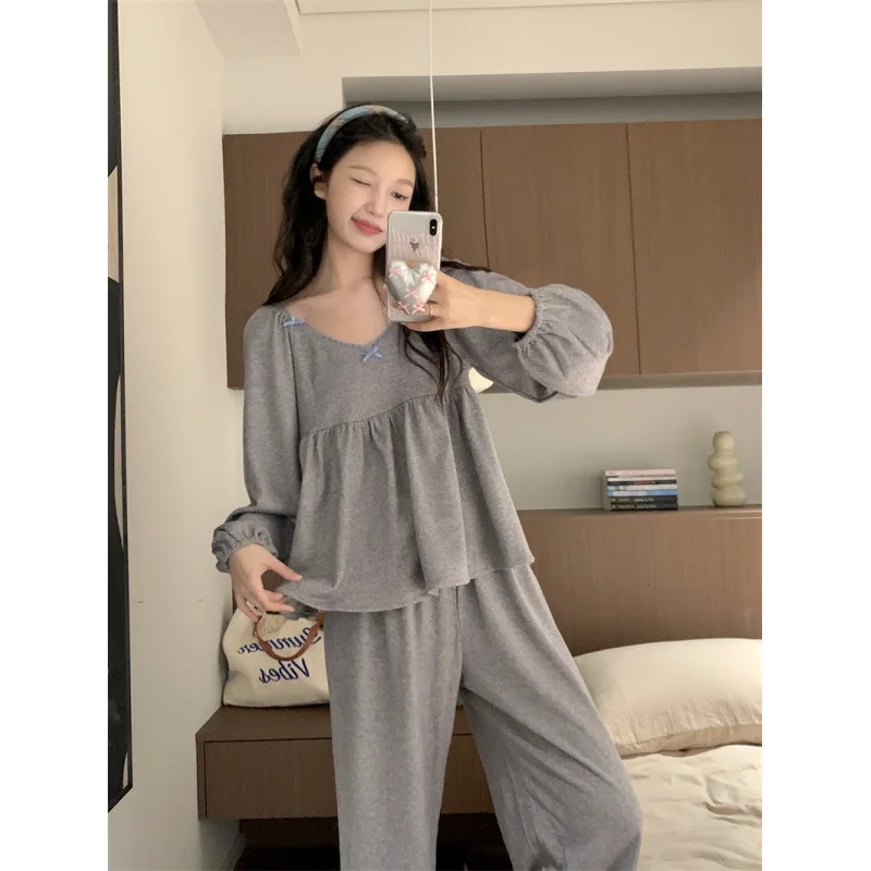 New Women's Korean Style Sleepwear With Simple And Comfortable Lace Set, Thickened Knitted Velvet Feel For Home Wear Nightwear