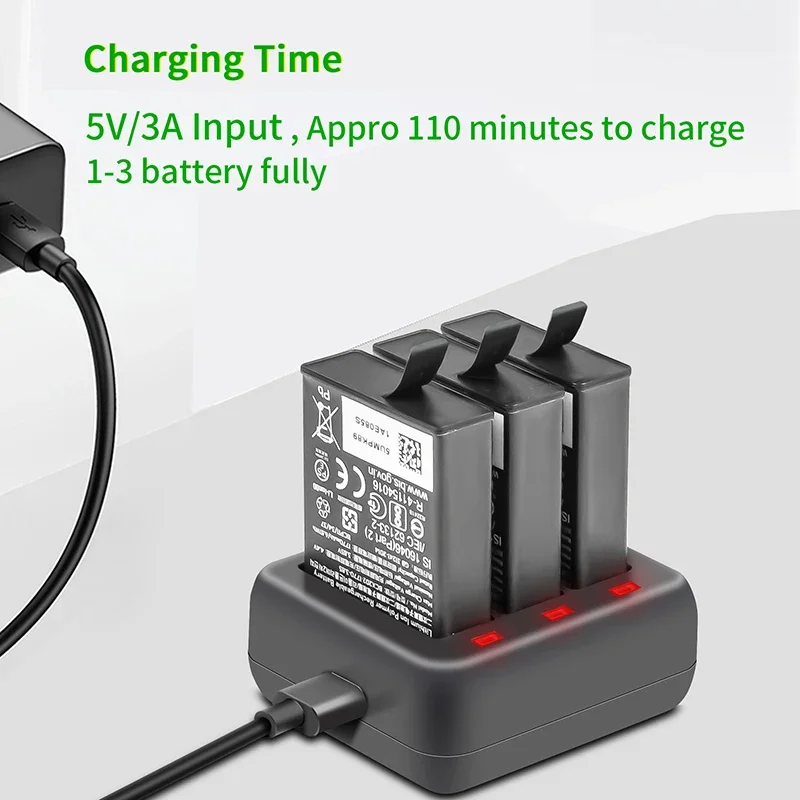 3 in 1 DJI Action 3 Battery charger USB Fast Charging Hub Type-c 5V3A Input For DJI OSMO Action 3 Camera Accessories