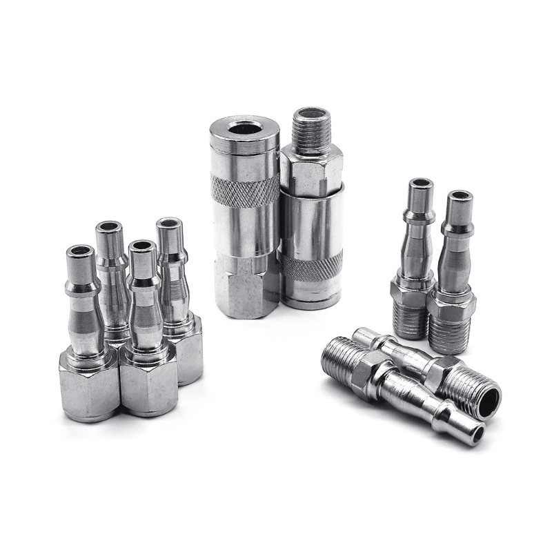 10Pcs 1/4 Inch BSP Stainless Steel Air Line Hose Compressor Fitting Connector Coupler QuickRelease Pneumatic Parts