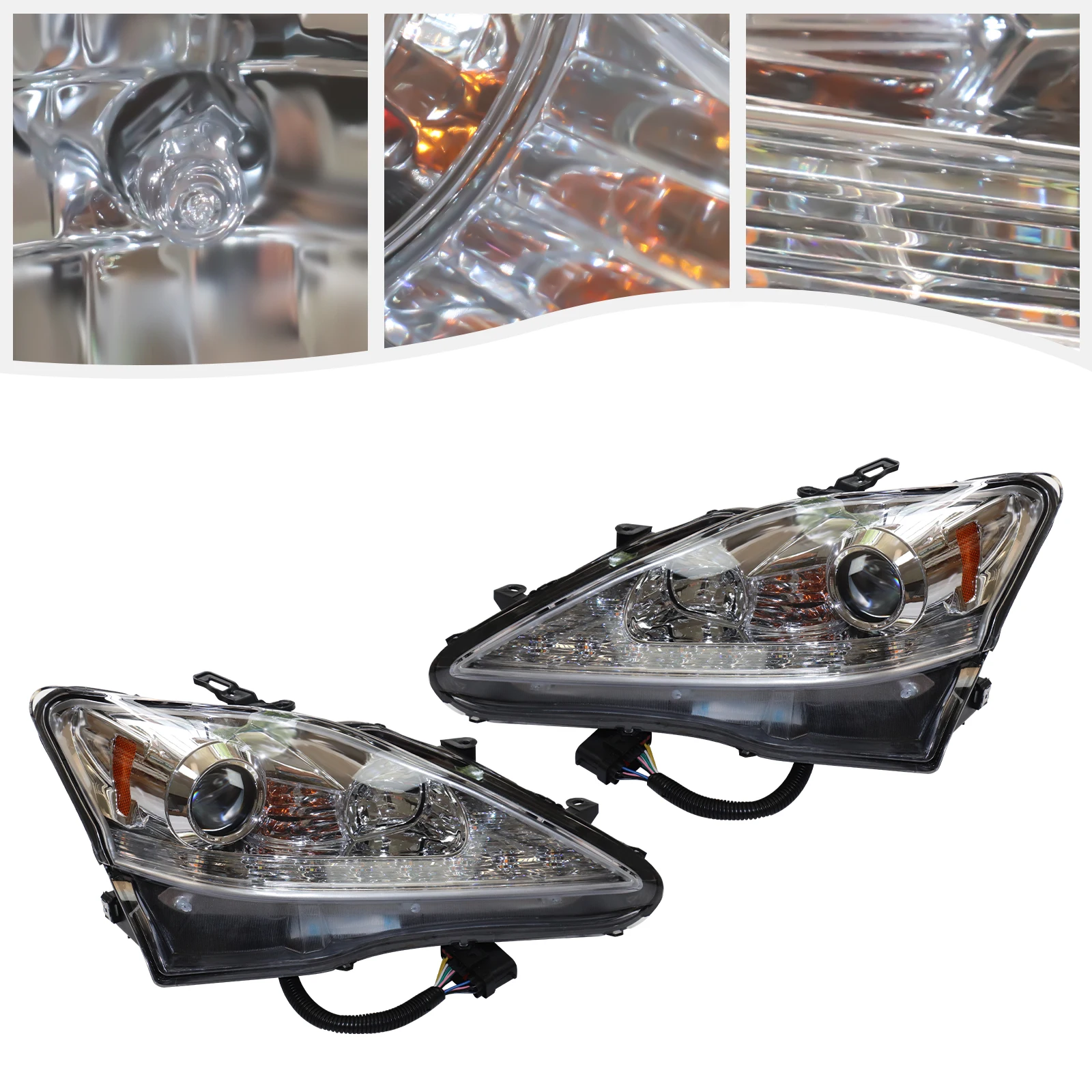 Pair of Car Headlights Left & Right LED DRL Projector For 2006-2013 Lexus IS250 IS350 Chrome LH & RH Durable Headlights