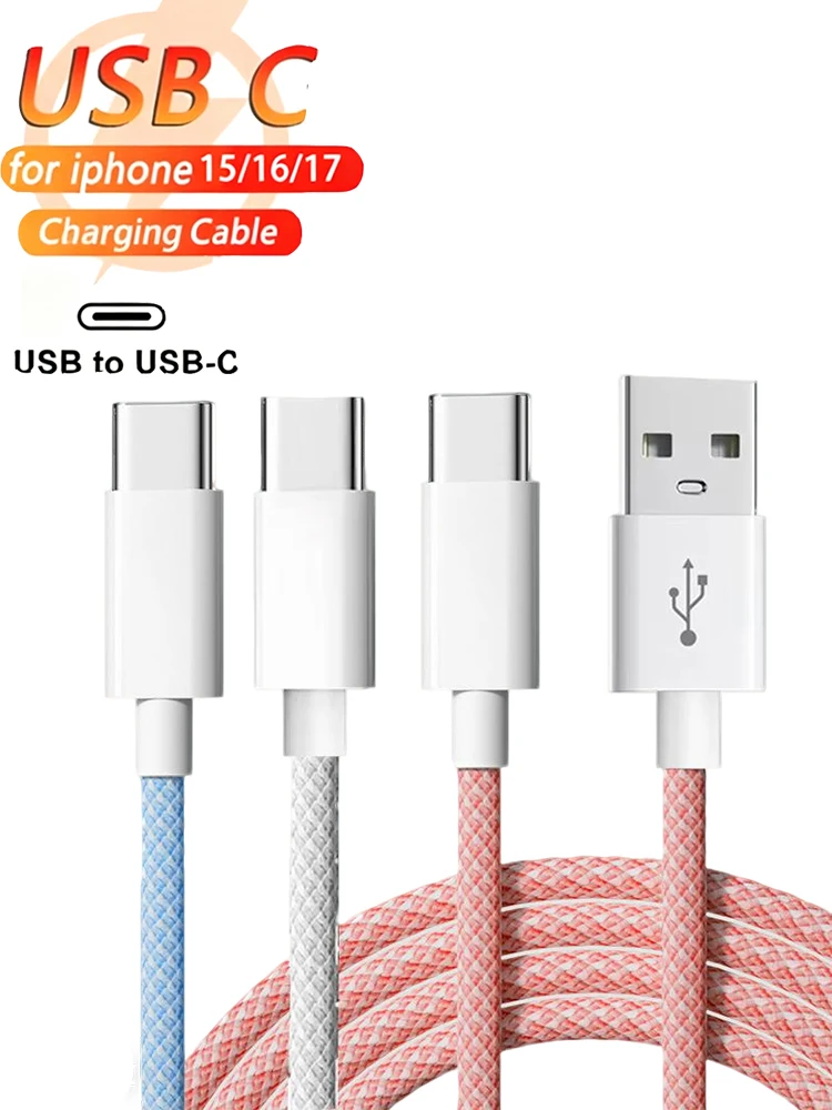 20W Usb A to Type C Cable 3A for iPhone15 16 17 Fast Charging for Huawei for Xiaomi for Samsung Usb C Android Weaving Cable