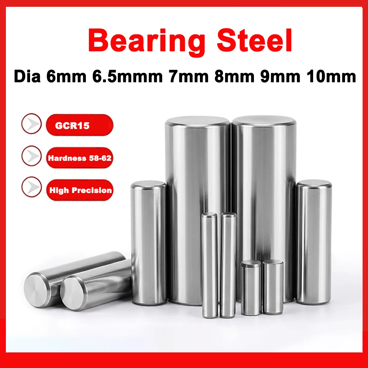 Bearing Steel Hard Shaft Needle Roller Pins Dia 6mm 6.5mmm 7mm 8mm 9mm 10mm GCR15 Cylindrical Pin Locating Dowel Solid Rod