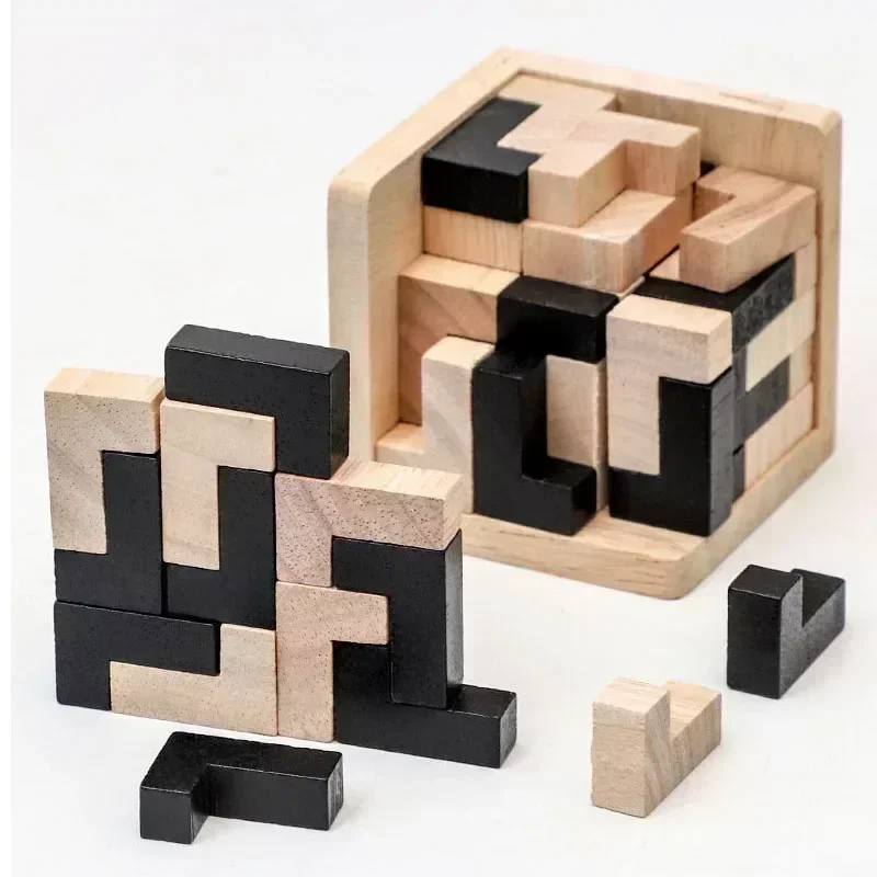 Cubo 3d quebra-cabeça luban intertravamento criativo brinquedo de madeira educacional cérebro iq mente aprendizagem precoce jogo presente para crianças carta 54t