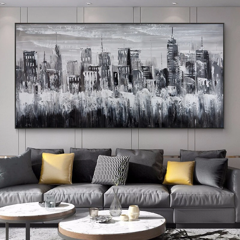 

Handmade Oil Painting Abstract City Landscape Large Cuadros Modern Wall Art On Canvas Room Decoration Home Decor Salon Mural